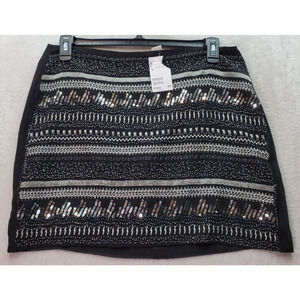 H&M Mini Skirt Women 14 Black Sequin Metallic Embroidered Beaded Sequin Back Zip